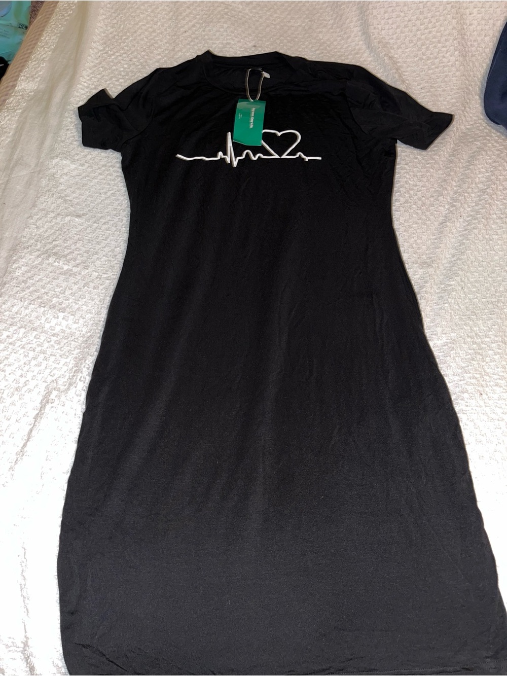 SHEIN Black Tee Dress with White Heartbeat Graphic